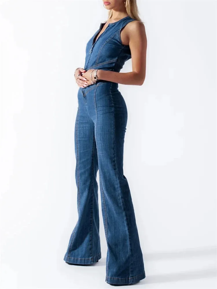 Maria | Denim Flared Jumpsuit