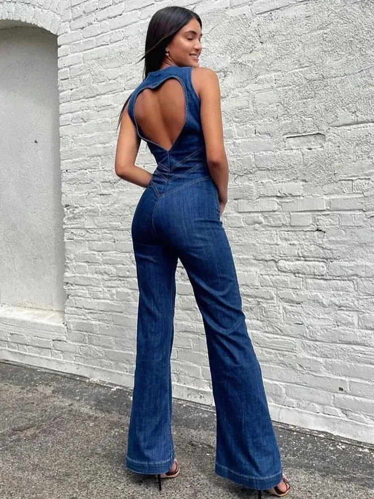 Maria | Denim Flared Jumpsuit