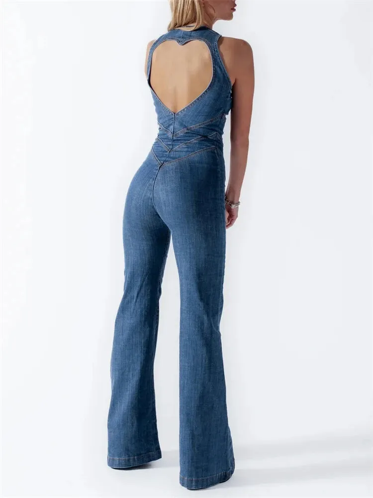 Maria | Denim Flared Jumpsuit