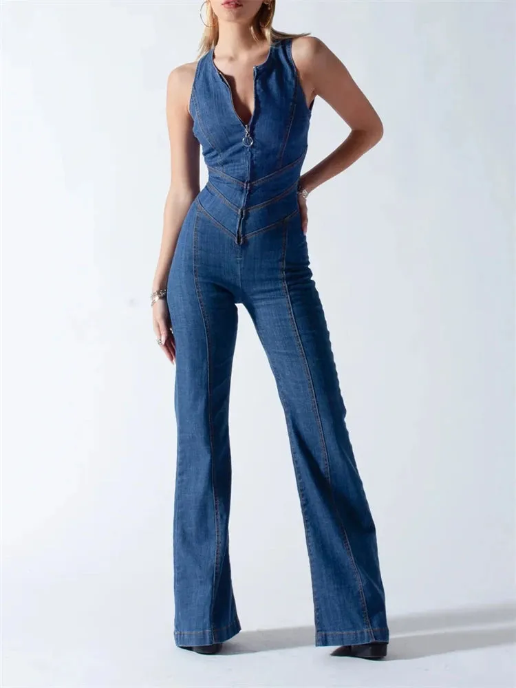 Maria | Denim Flared Jumpsuit
