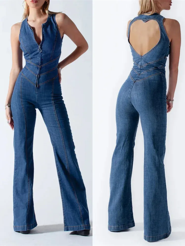 Maria | Denim Flared Jumpsuit