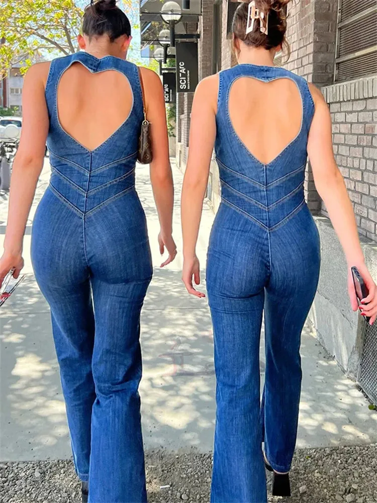 Maria | Denim Flared Jumpsuit