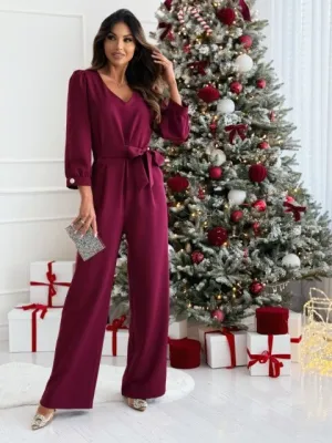 Maroon Long Sleeve Jumpsuit