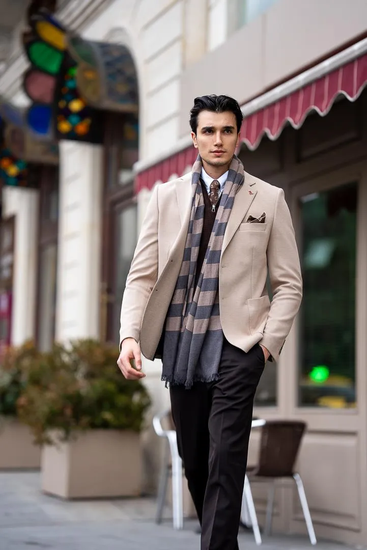 Men's Beige Slim Fit Mono Collar Blazers