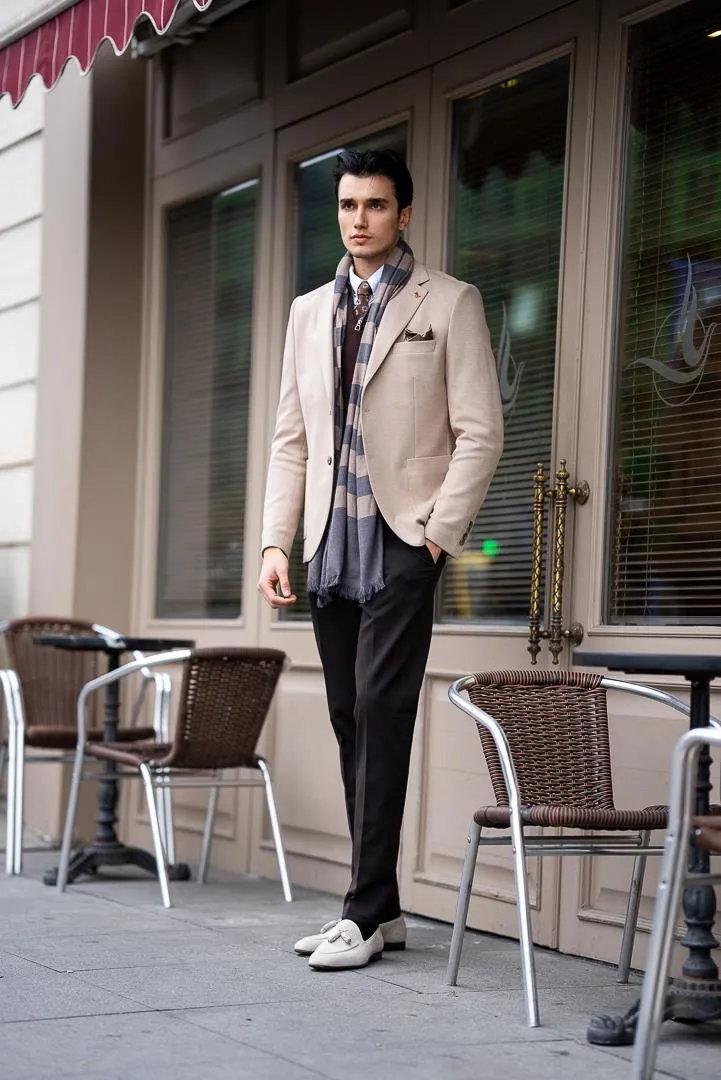 Men's Beige Slim Fit Mono Collar Blazers