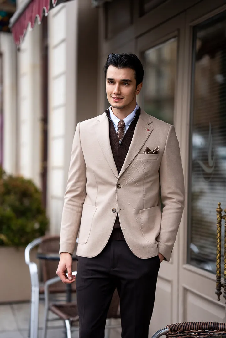 Men's Beige Slim Fit Mono Collar Blazers