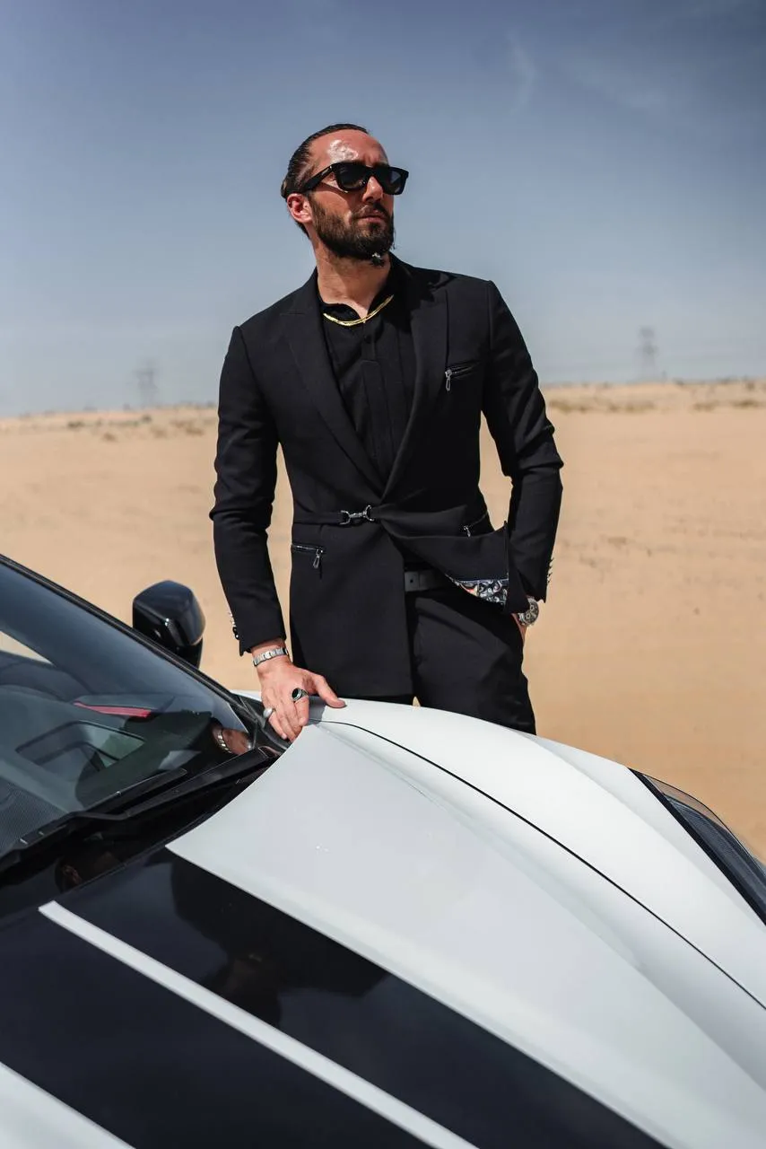 Men's Black Zipper 2 Piece Slim Fit Suit