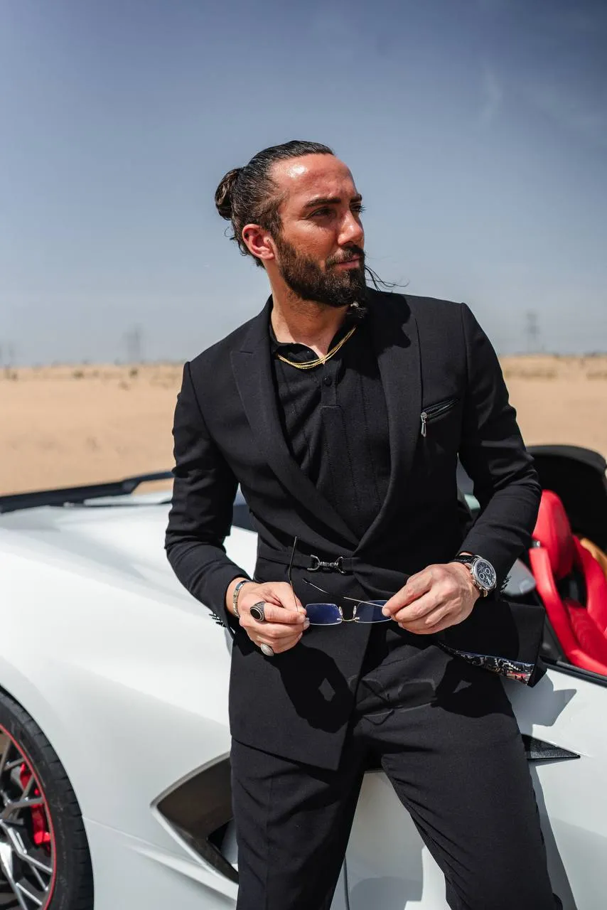 Men's Black Zipper 2 Piece Slim Fit Suit