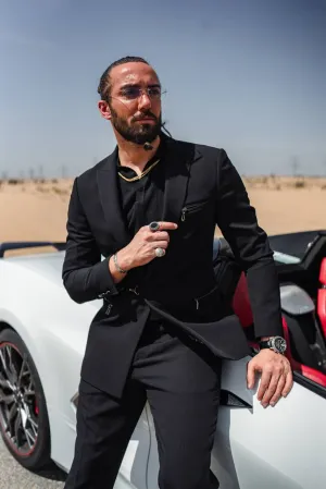 Men's Black Zipper 2 Piece Slim Fit Suit
