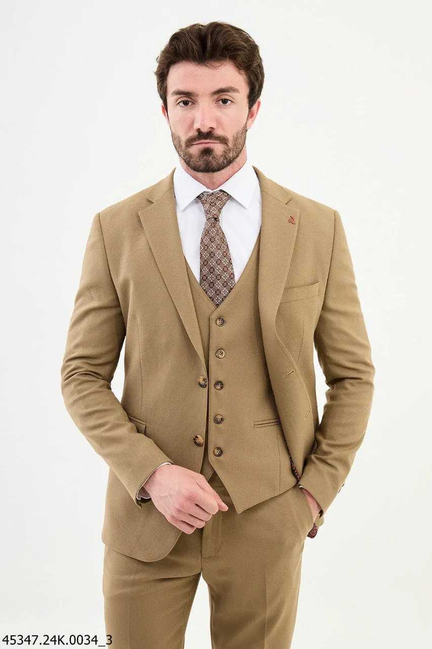 Men's Camel 3 Piece Slim Fit Suits CS-004