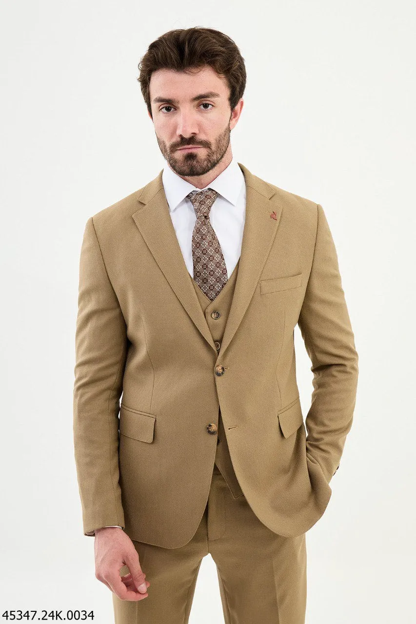 Men's Camel 3 Piece Slim Fit Suits CS-004