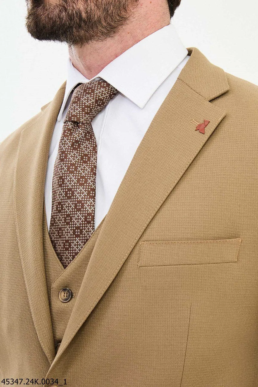 Men's Camel 3 Piece Slim Fit Suits CS-004