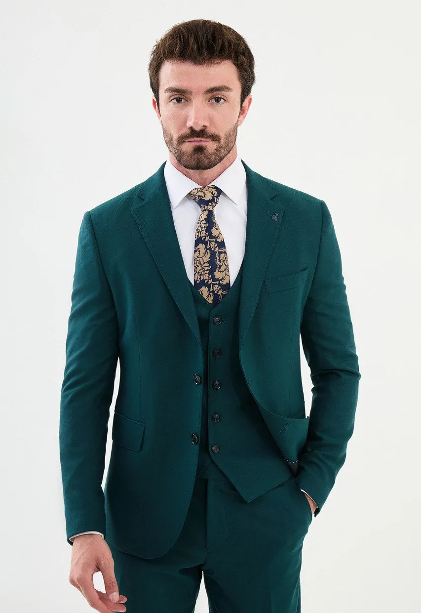 Men's Green 3 Piece Slim Fit Suits