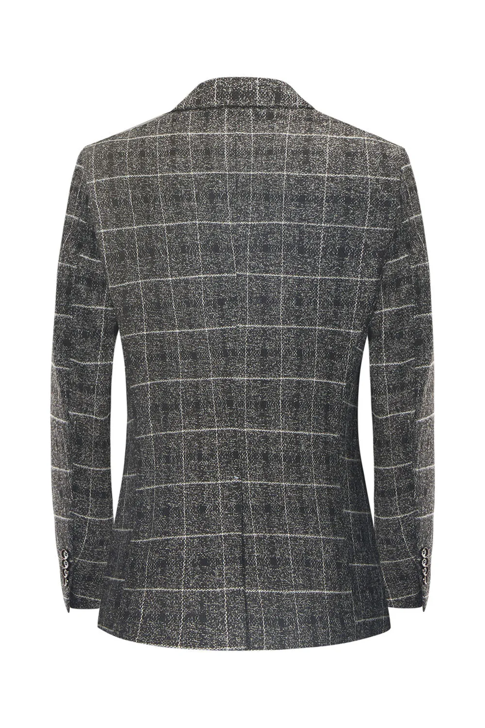 Men's Grey Plaid 3-Piece Notched Lapel Wedding Suits