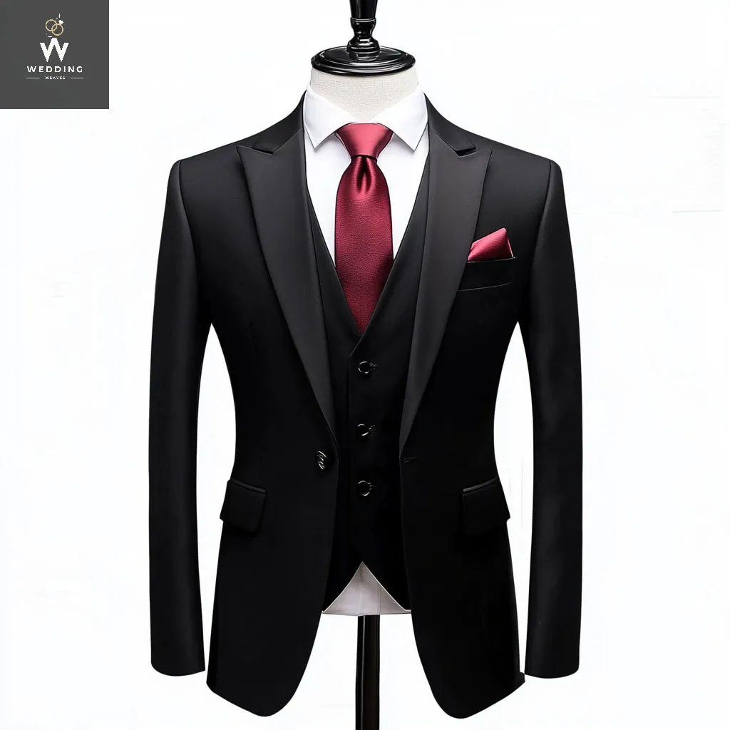 Men's Italian Black Tuxedo Jacket & Pants Set - Wedding, Party, Groom, Prom
