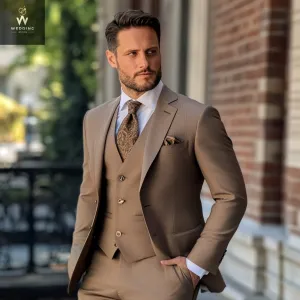 Men's Modern Fit 3-Piece Vested Suit - Two Button Solid Formal Dress Set