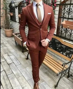 Men's Rust Three-Piece Suit | Vintage Grey Suit for Weddings