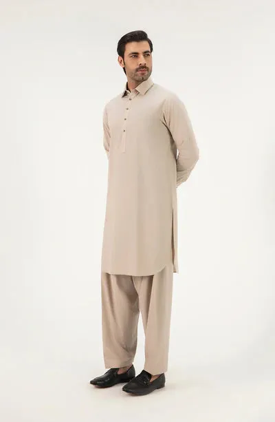 Men's Shirt Collar Shalwar Suit - Sand