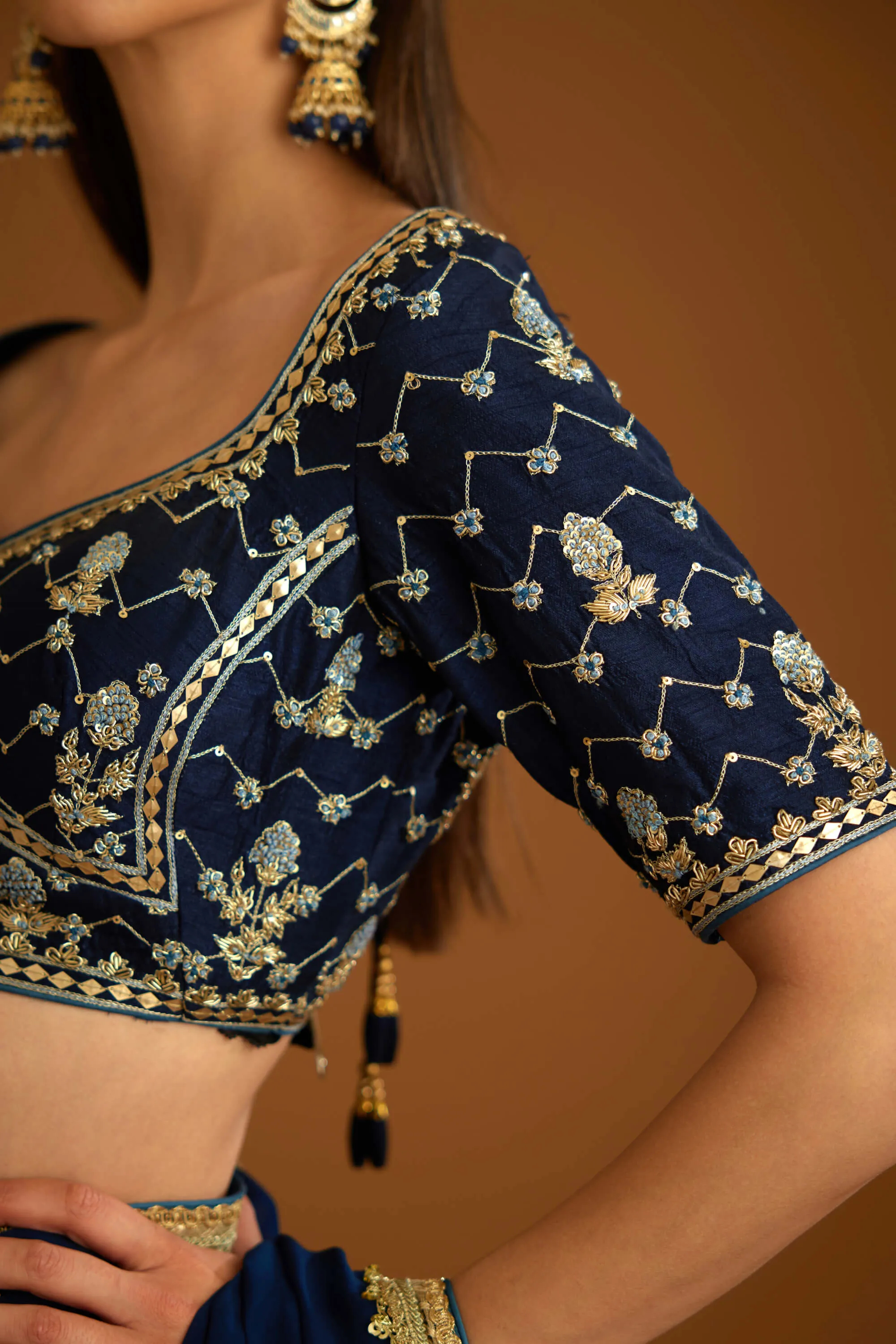 Midnight blue chiffon sari and blouse