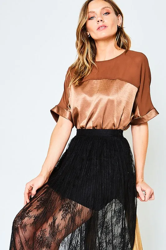 MIDNIGHT SATIN TOP COPPER