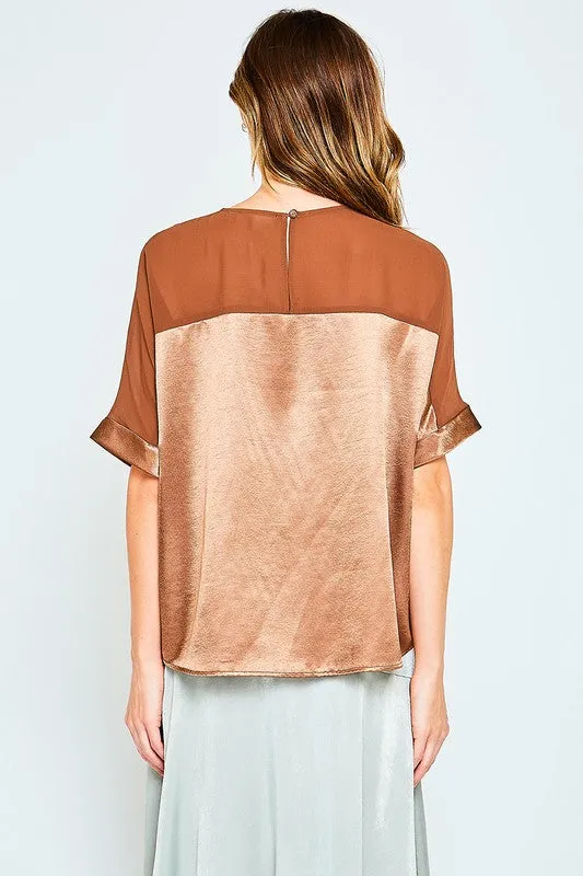 MIDNIGHT SATIN TOP COPPER