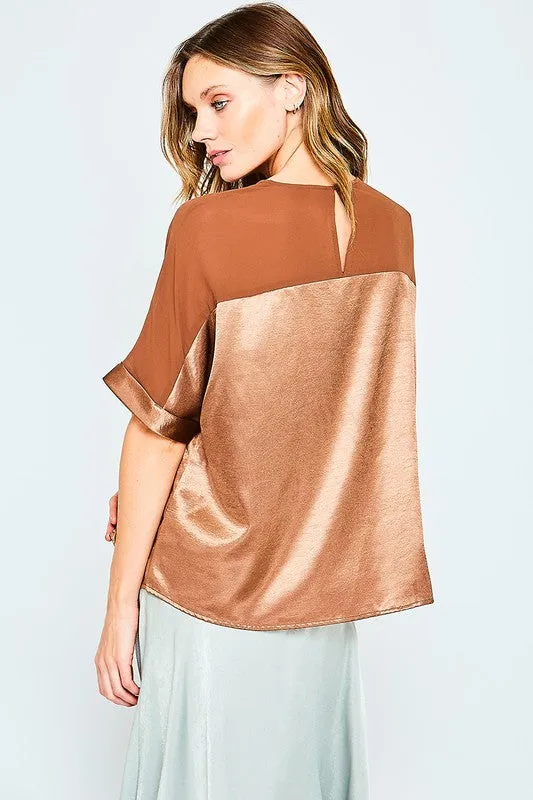 MIDNIGHT SATIN TOP COPPER