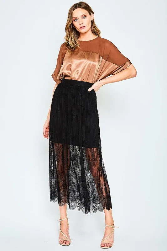 MIDNIGHT SATIN TOP COPPER