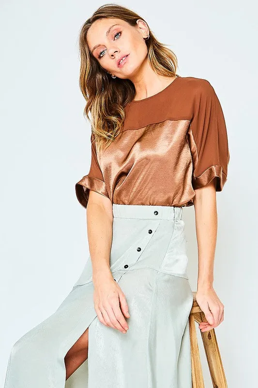 MIDNIGHT SATIN TOP COPPER