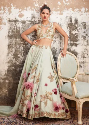 Mint & gold corsage lehenga set