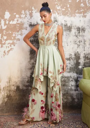 Mint & gold corsage sharara set
