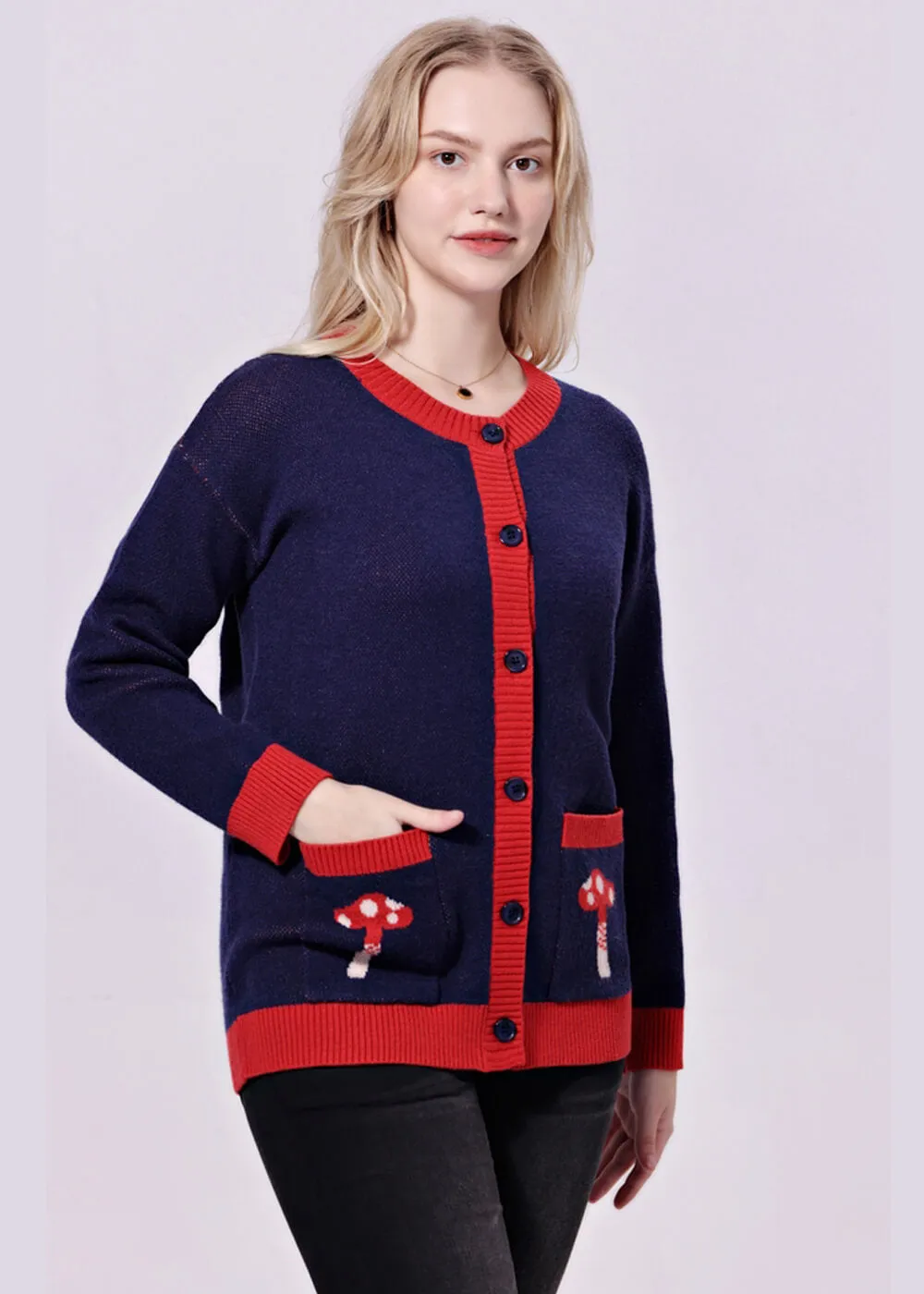 Miss Lulo Adley Red Panda Mushroom Cardigan Navy Blue
