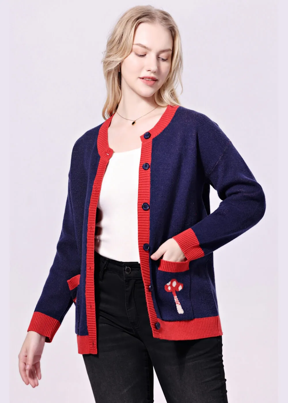 Miss Lulo Adley Red Panda Mushroom Cardigan Navy Blue