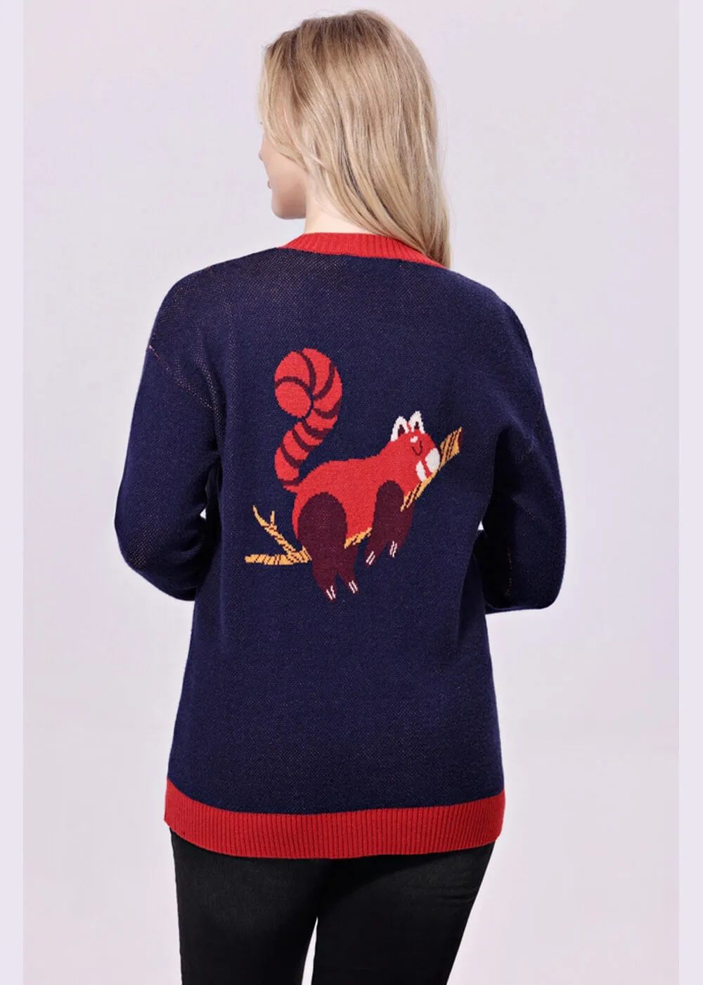 Miss Lulo Adley Red Panda Mushroom Cardigan Navy Blue