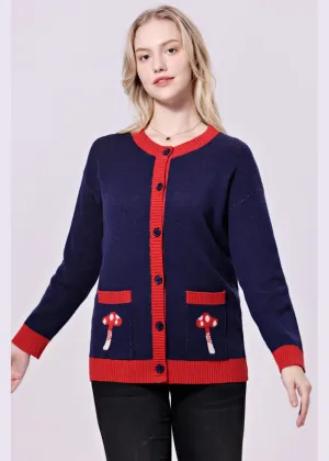 Miss Lulo Adley Red Panda Mushroom Cardigan Navy Blue