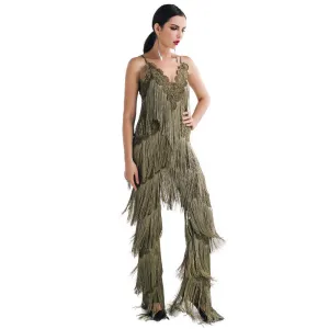 MISSORD Sexy sleeveless V-NECK halter lace tassel jumpsuits FT4661-2