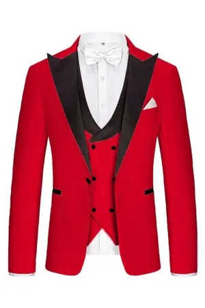 Modern Red Peaked Lapel Three Pieces Prom Suits One Button Jacket Vest Pants