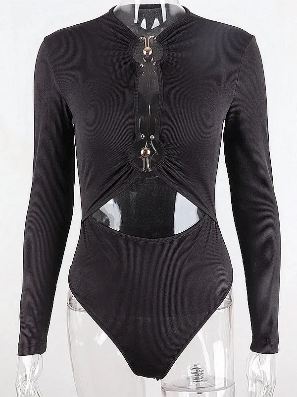 Momnfancy Black Cut Out Crop Long Sleeve Fashion Chic Photoshoot Maternity Bodysuit