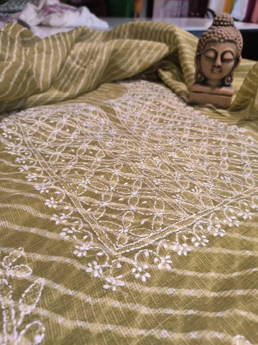 Moss Green Kota Silk Chinkari Suit fabric