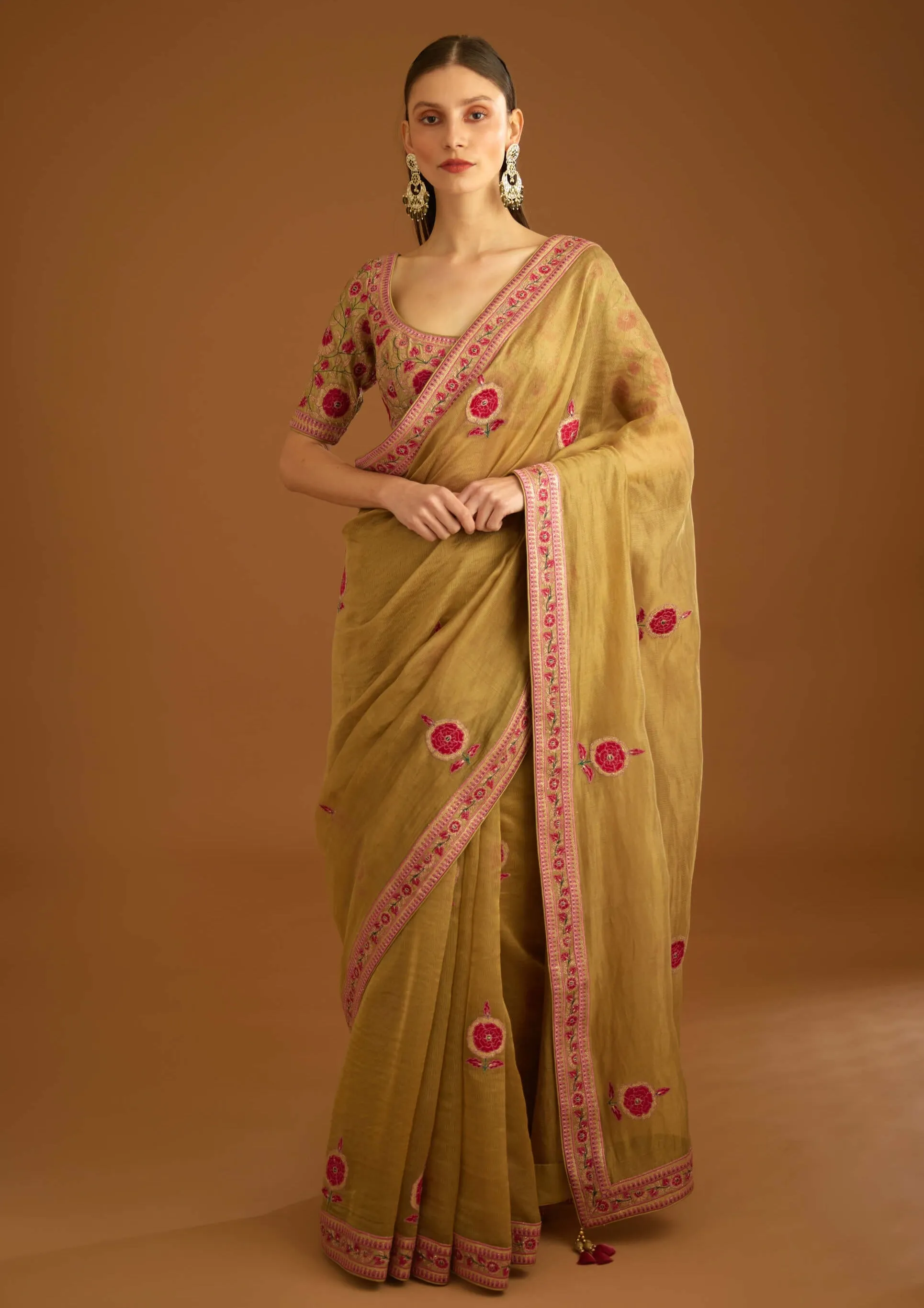 Mustard gold chanderi sari and blouse