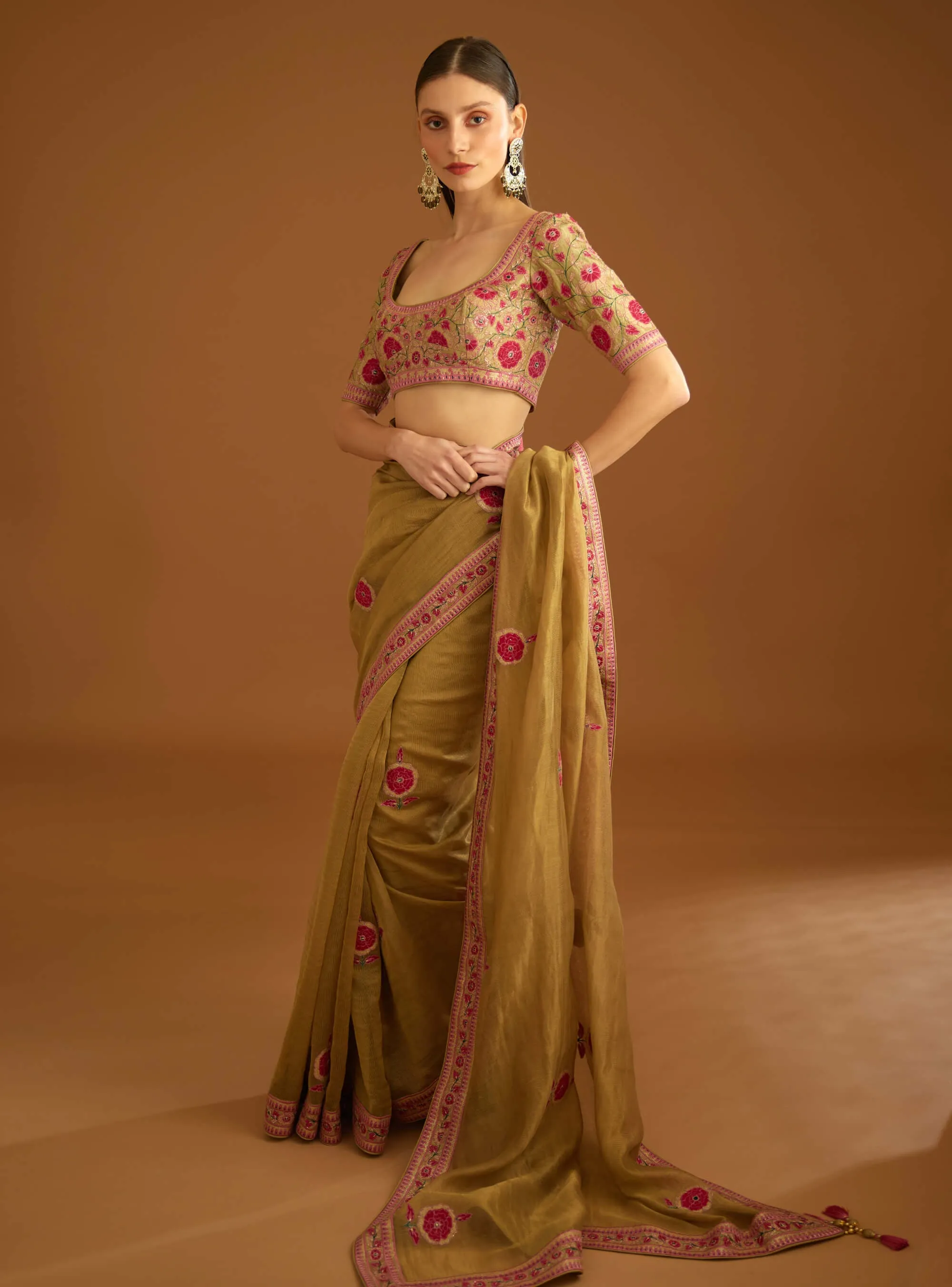Mustard gold chanderi sari and blouse