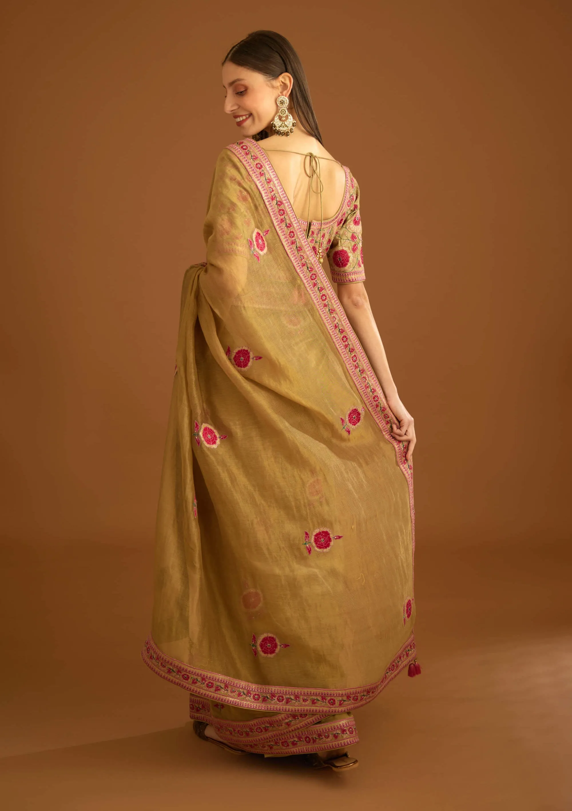 Mustard gold chanderi sari and blouse