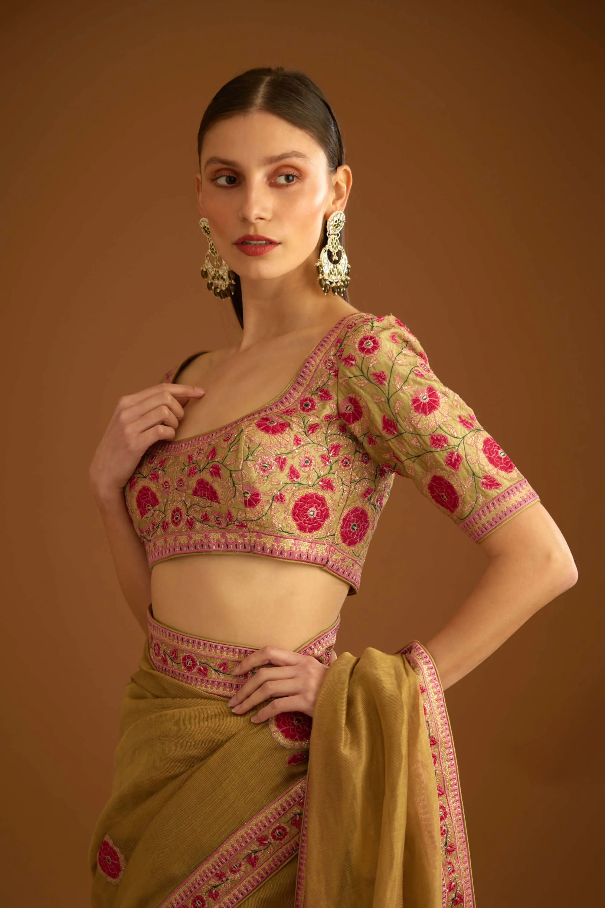Mustard gold chanderi sari and blouse