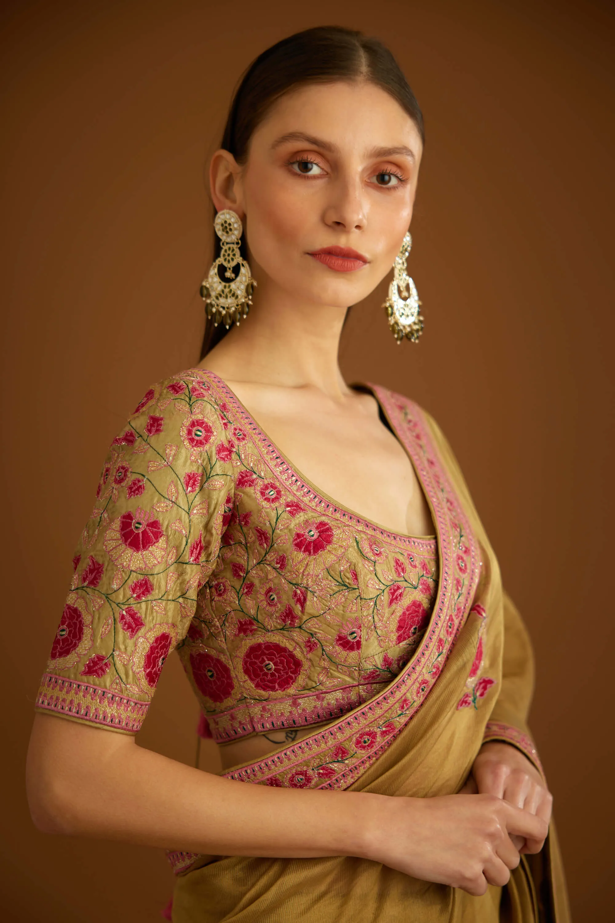 Mustard gold chanderi sari and blouse
