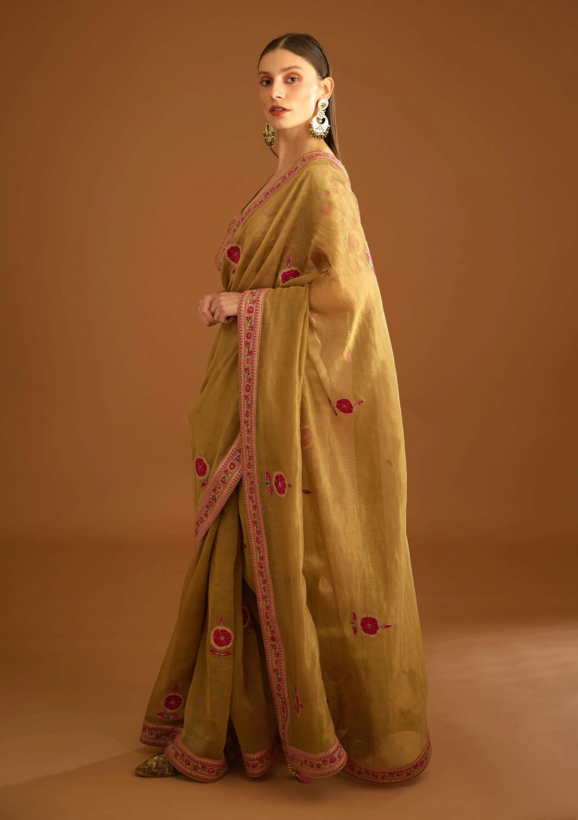 Mustard gold chanderi sari and blouse