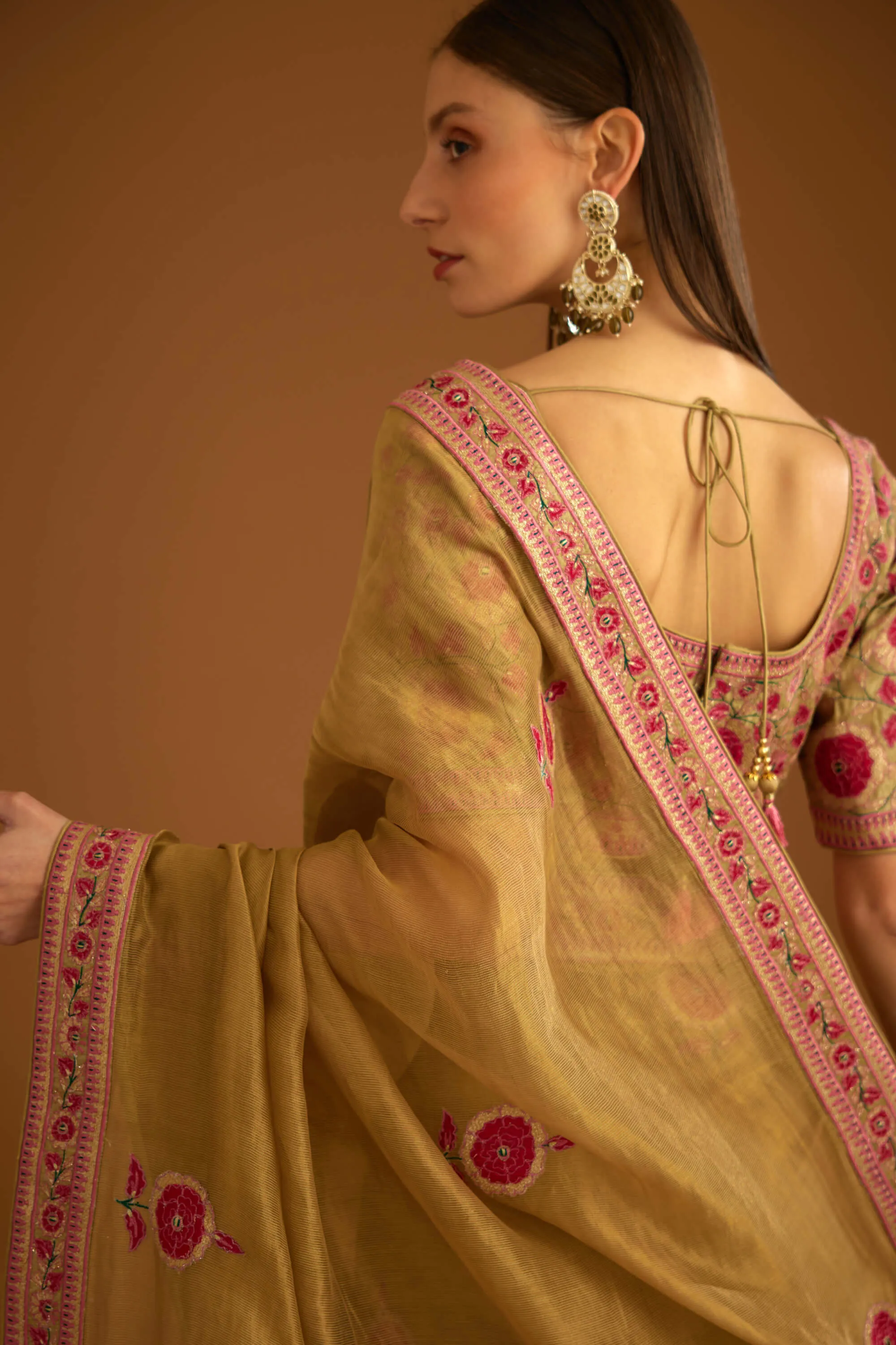 Mustard gold chanderi sari and blouse