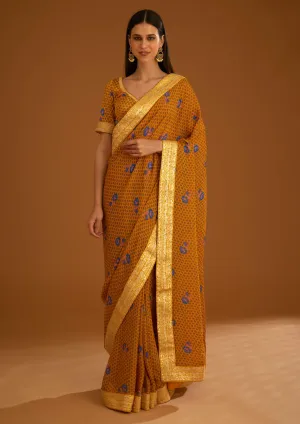 Mustard yellow chiffon sari and blouse