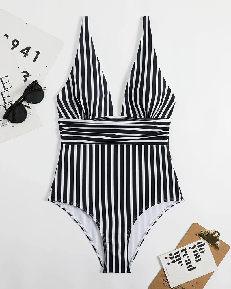 Natalia | Striped Neck Swimsuit