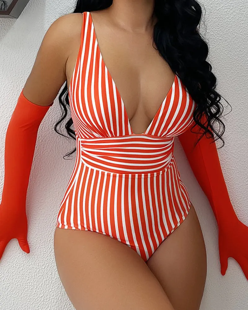 Natalia | Striped Neck Swimsuit