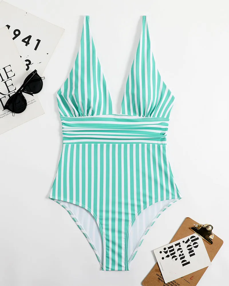 Natalia | Striped Neck Swimsuit