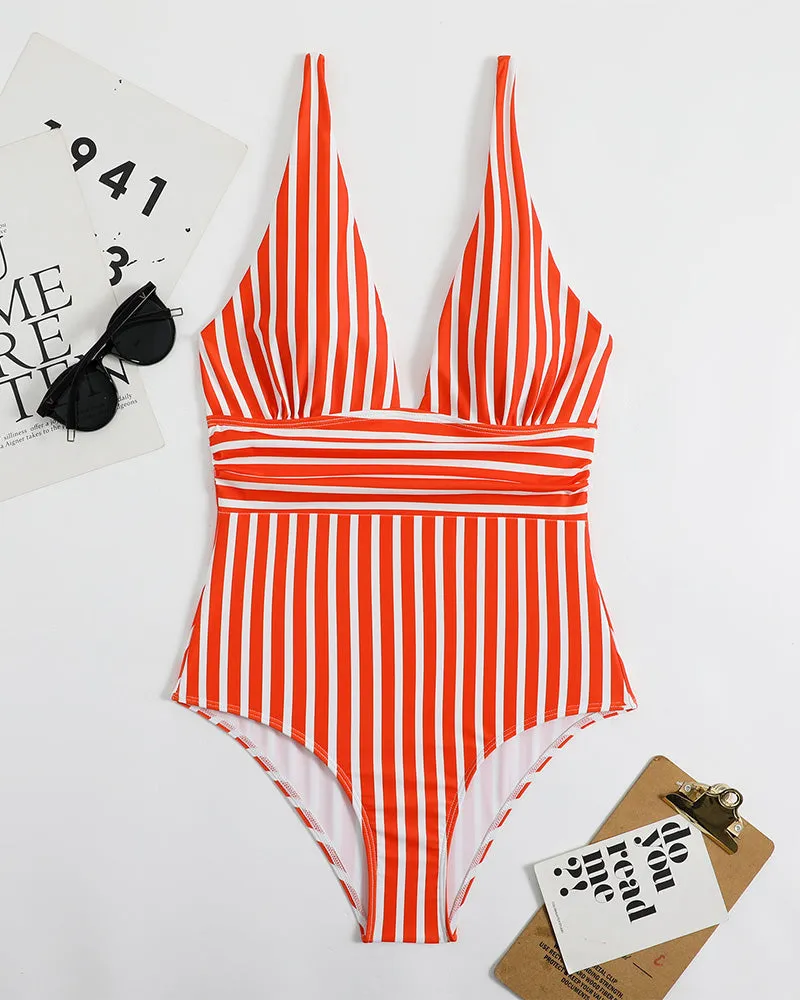 Natalia | Striped Neck Swimsuit